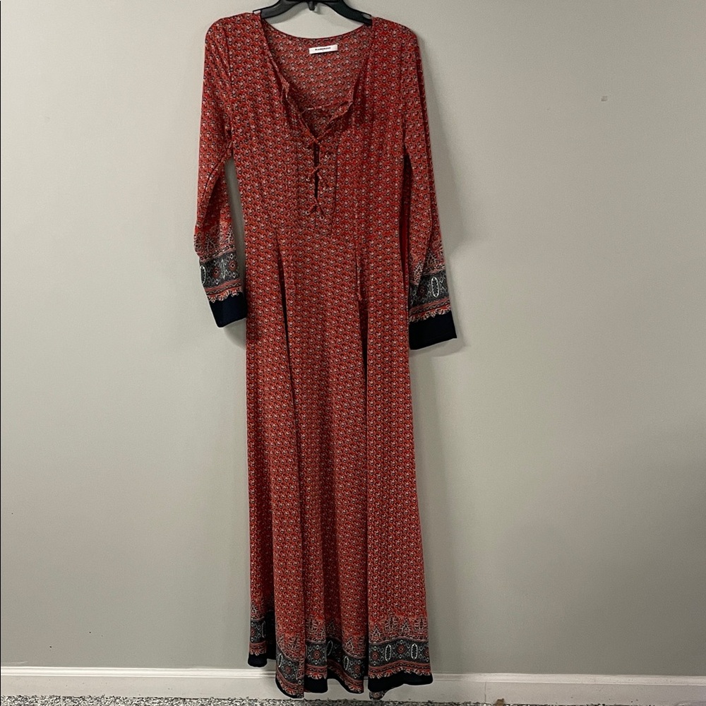 Glamorous Red Long Sleeve Patterned Dress